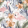 Tapeta: Tropical pink flamingo, orange orchid flowers, banana palm leaves