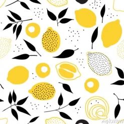 Tapeta: Tropical seamless pattern with yellow lemons and lemon slices.