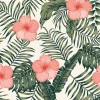 Tapeta: Tropikalne liście i hibiskus streszczenie kolory bezszwowe białe