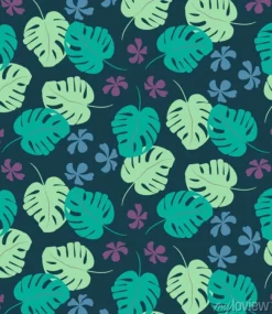 Tapeta: Tropikalny wzór z egzotycznych liści palmowych i tropikalny kwiat.