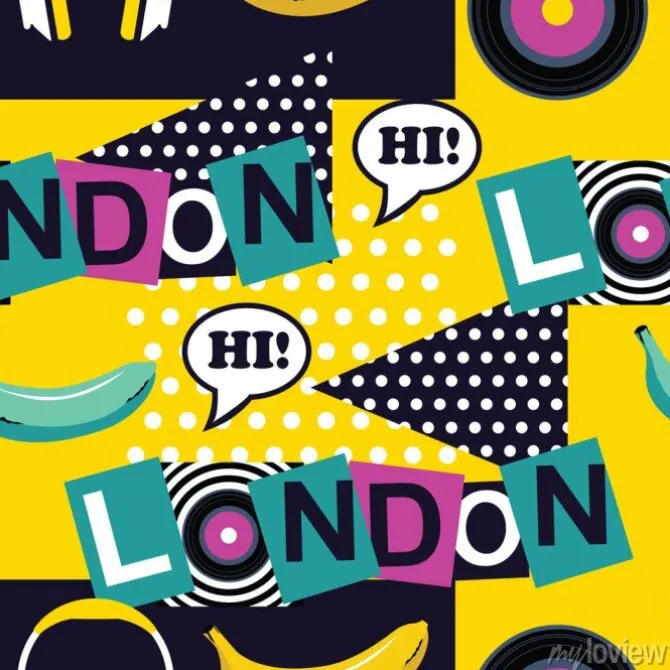 Tapeta: Żółty pop sztuki bez szwu deseń london