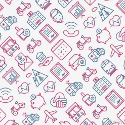 Tapeta: Ubezpieczenia bez szwu z cienkimi ikonami linii: zdrowie, życie,