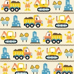 Tapeta: Vector cartoon seamless pattern with construction vehicles, construction