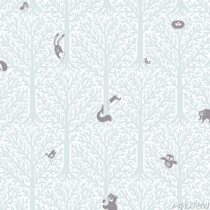 Tapeta: Vector cute pattern with forest animals and birds.