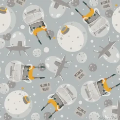 Tapeta: Vector cute szwu ilustracja z pięknym cudzoziemców, statek kosmiczny