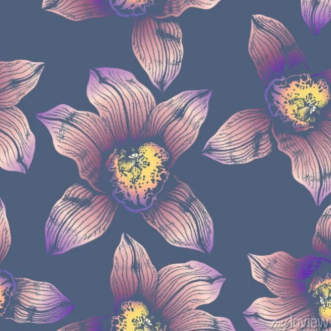 Tapeta: Vector seamless pattern wonderful colorful orchid hand-drawn