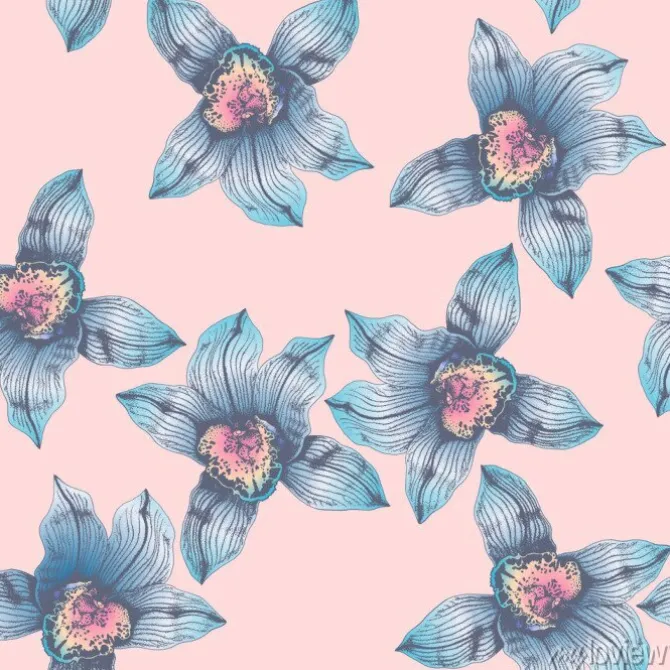Tapeta: Vector seamless pattern wonderful blue orchid hand-drawn in graphic