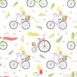 Tapeta: Vintage bikes with flowers and balloons seamless pattern vector