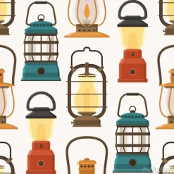 Tapeta: Vintage camping latarnia wzór w płaskiej konstrukcji. retro lamp