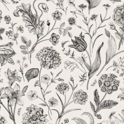 Tapeta: Vintage ilustracja botaniczna kwiaty i liście