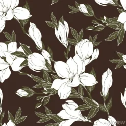 Tapeta: Vintage kwiaty magnolii i pąki. wzór. ilustracja wektorowa