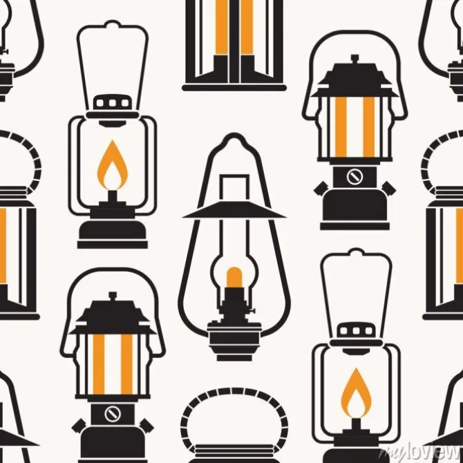 Tapeta: Vintage latarnie wzór w trybie monochromatycznym. różne lampy