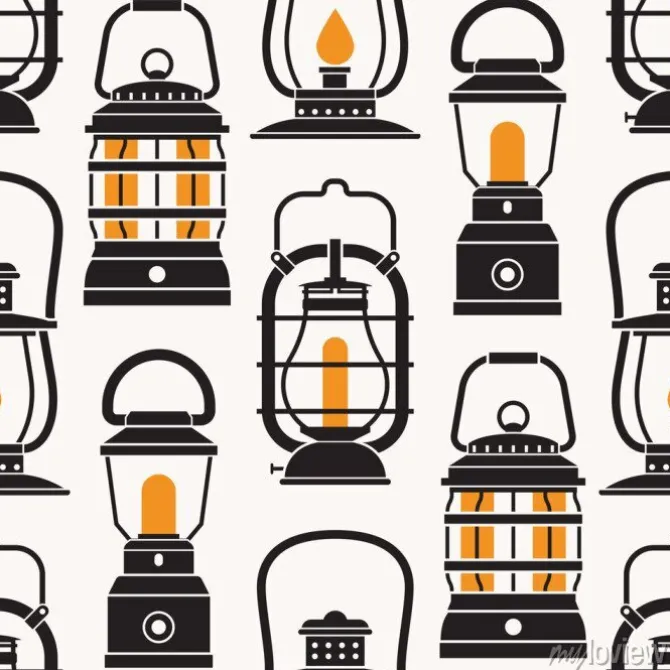 Tapeta: Vintage latarnie wzór w trybie monochromatycznym. różne lampy