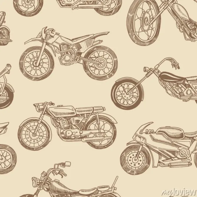 Tapeta: Vintage motorcycles seamless pattern. bicycle background. extreme