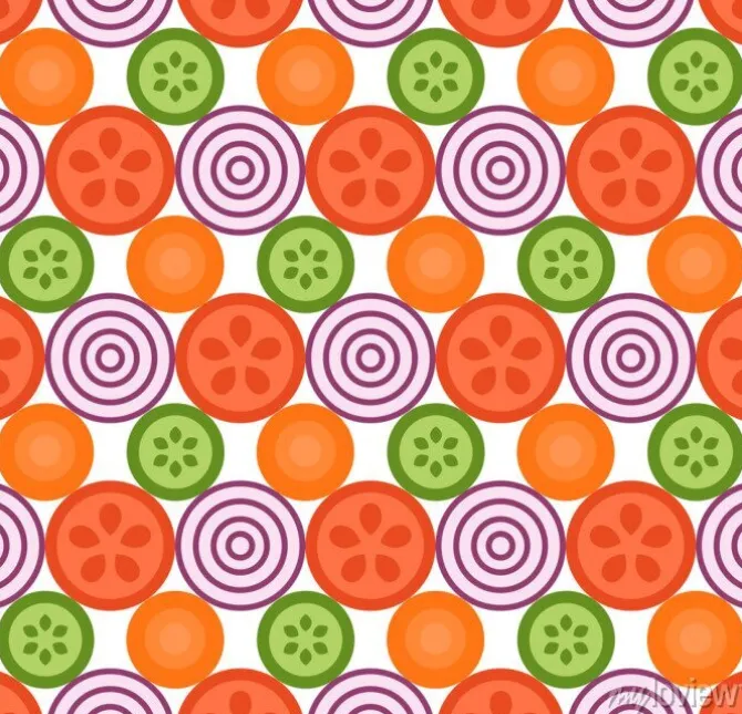 Tapeta: Warzywa geometryczne szwu, styl mieszkania. ilustracji wektorowych