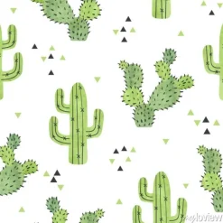 Tapeta: Watercolor cactus seamless pattern. vector background with green