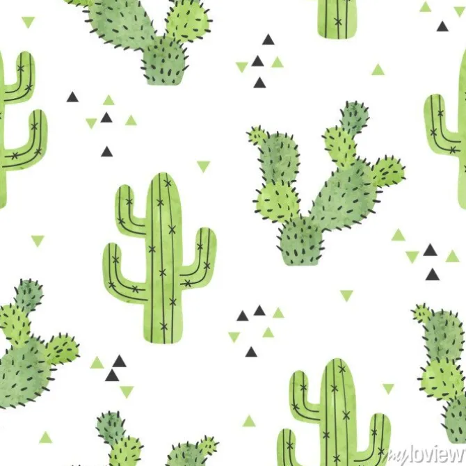 Tapeta: Watercolor cactus seamless pattern. vector background with green