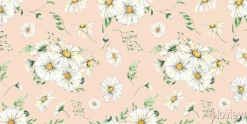 Tapeta: Watercolor daisy seamless pattern. boho floral and leaves, naive