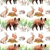 Tapeta: Watercolor forest seamless pattern with animals and plants