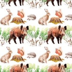 Tapeta: Watercolor forest seamless pattern with animals and plants