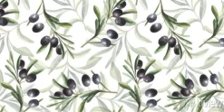 Tapeta: Watercolor hand drawn seamless pattern with black olives branches