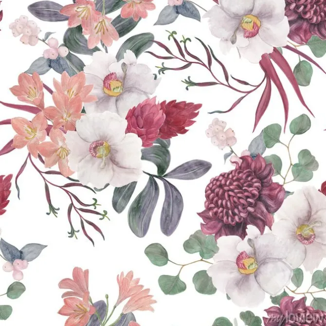 Tapeta: Watercolor painting seamless pattern with exotic flower and tropical