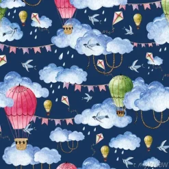 Tapeta: Watercolor pattern with balloons and clouds