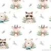 Tapeta: Watercolor seamless pattern with cute baby bear, raccoon and