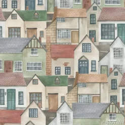 Tapeta: Watercolor seamless pattern with houses. hand drawn illustration.