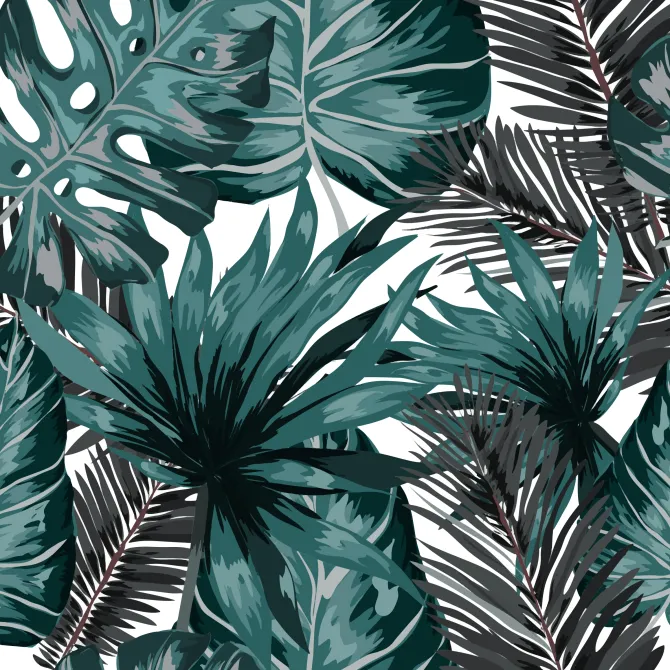 Tapeta: Watercolor seamless pattern with tropical leaves palms monstera
