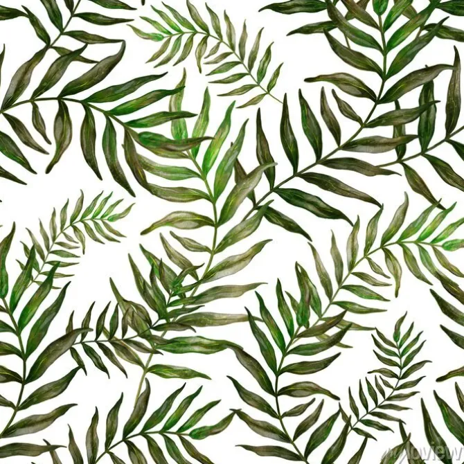 Tapeta: Watercolor seamless pattern with palm leaves. beautiful allover