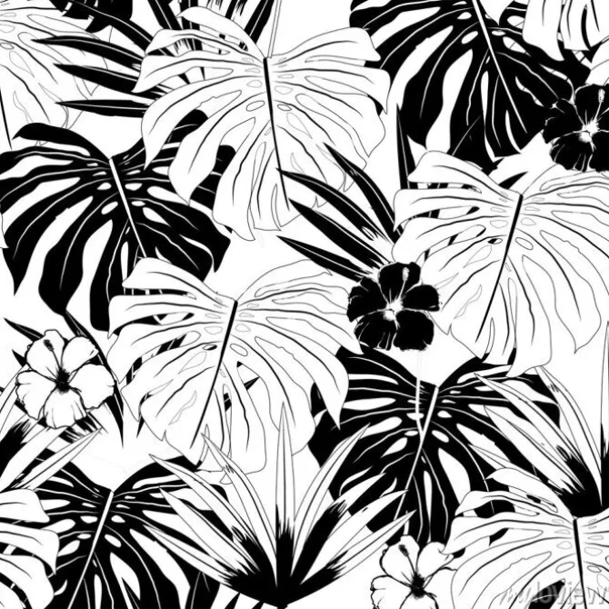 Tapeta: Wektor bezszwowe piękny artystyczny czarno-biały wzór tropikalny
