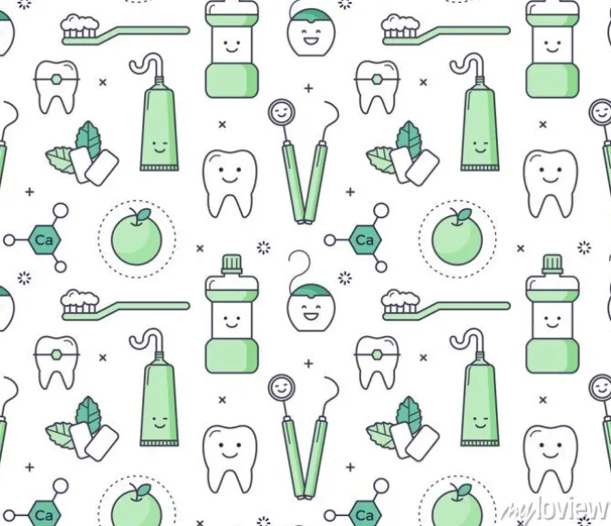 Tapeta: Wektor edukacyjne szwu z urządzeń dentysta na białym tle. zabawa