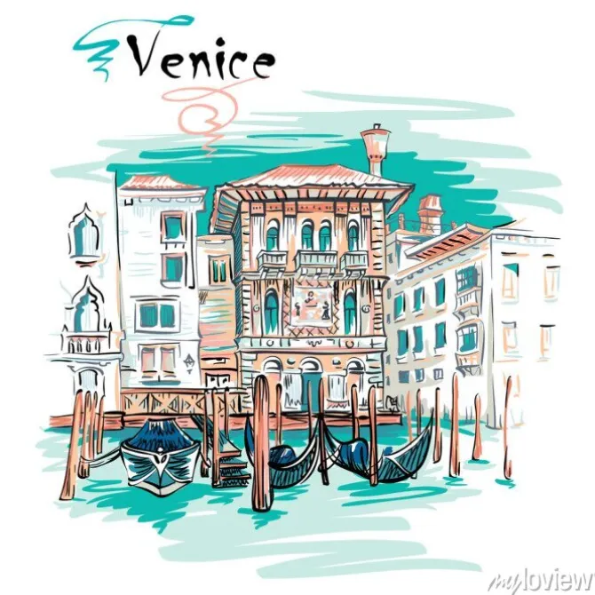 Tapeta: Wektor malowniczy widok z palazzo w wenecji stylu gotyckim na