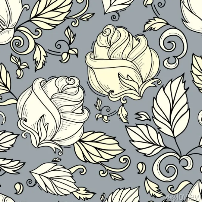 Tapeta: Wektor ręcznie rysowane szkic styl elegancki vintage róża żółty