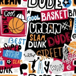 Tapeta: Wektor szkic koszykówki wzór dla chłopców, fajny koleś, bro,