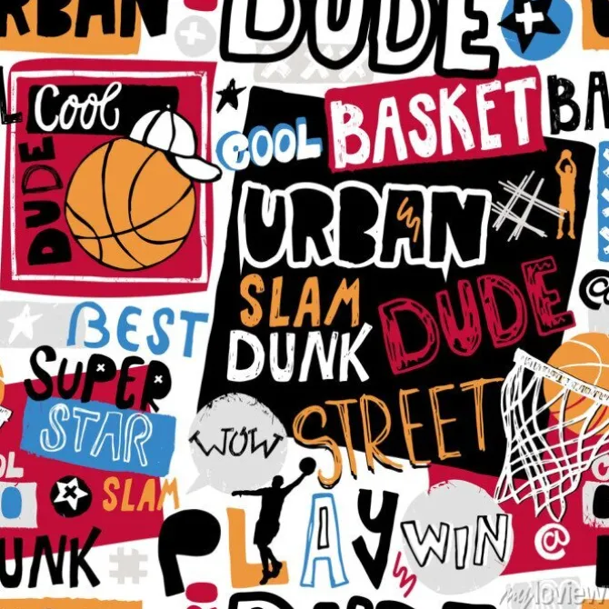 Tapeta: Wektor szkic koszykówki wzór dla chłopców, fajny koleś, bro,