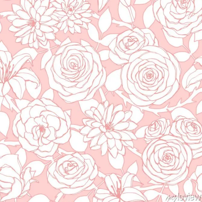 Tapeta: Wektor wzór powtarzać z konspektu lilii, chryzantemy, kamelii,