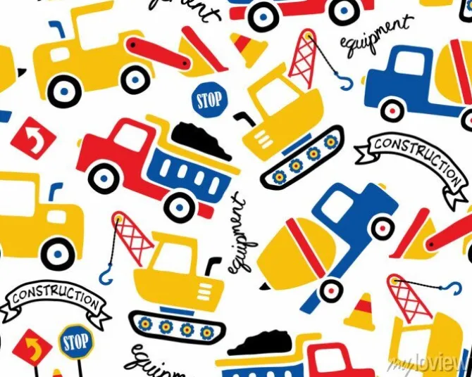 Tapeta: Wektor wzór z kreskówki pojazdów budowlanych