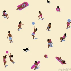 Tapeta: Wektorowa ilustracja ludzie sunbathing na piasek plaży. bezszwowy