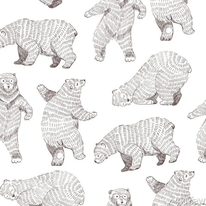 Tapeta: Wektorowy bezszwowy tło z ręka rysującymi śmiesznymi niedźwiedziami.