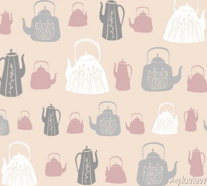 Tapeta: Wektorowy bezszwowy wzór z roczników czajnikami i teapots.
