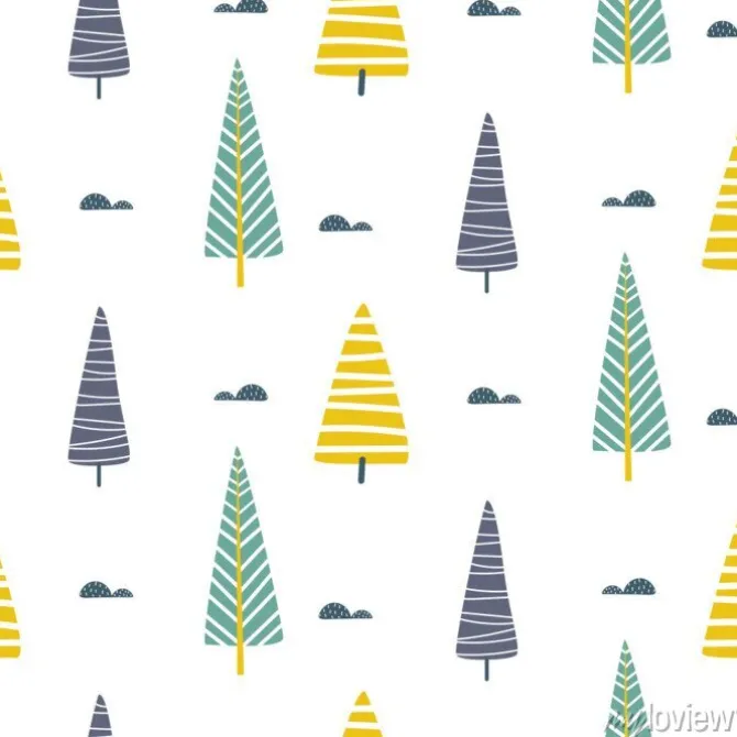 Tapeta: Wektorowy bezszwowy wzór z drzewo skandynawskim drukiem.