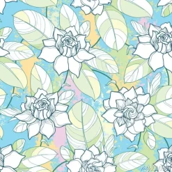 Tapeta: Wektorowy bezszwowy wzór z kontur gardenia kwiatem w pastelowym