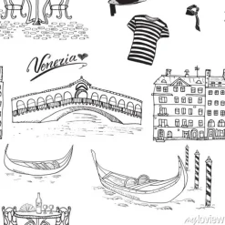 Tapeta: Wenecja szwu. ręcznie narysowanego szkic z gondoli gondoliera,
