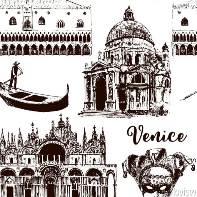 Tapeta: Weneckie znaki architektoniczne bezszwowe wzór wektor zestaw: