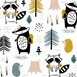 Tapeta: Wesołe borsuki i szopy z plecakami w lesie