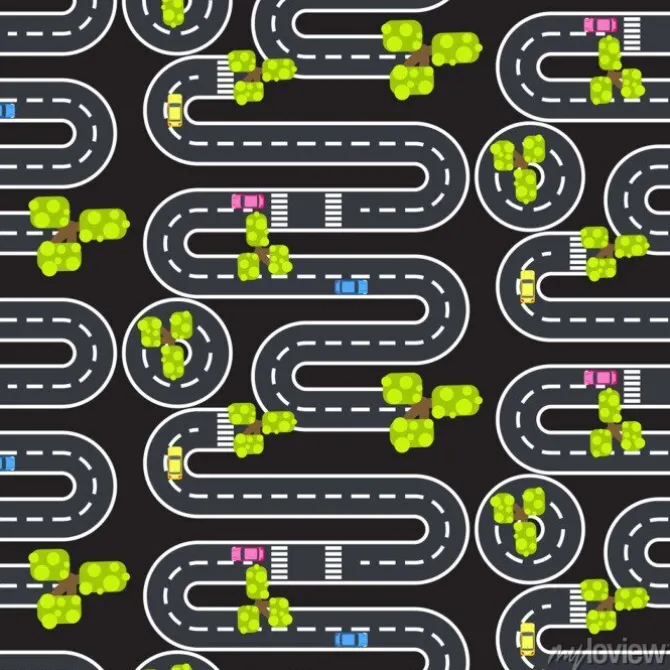 Tapeta: Widok z góry kręte drogi i ulice jednolite wektor wzorca.