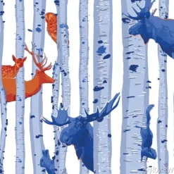 Tapeta: Wild forest animals hiding among the birch trees