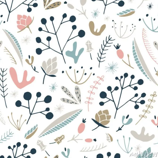 Tapeta: Wildwood kwiatowy wzór. druk lasu wektorowego.